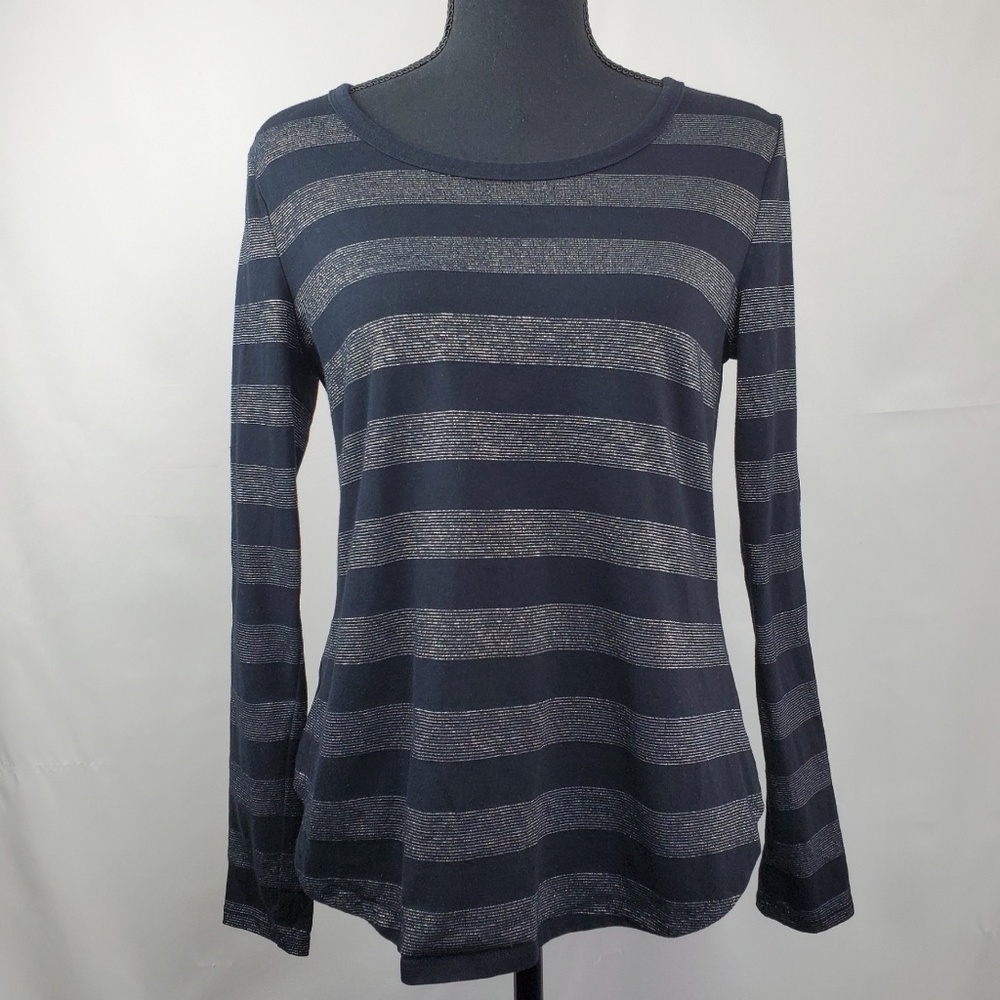 Liz Claiborne Black Metallic Silver Striped Shirt